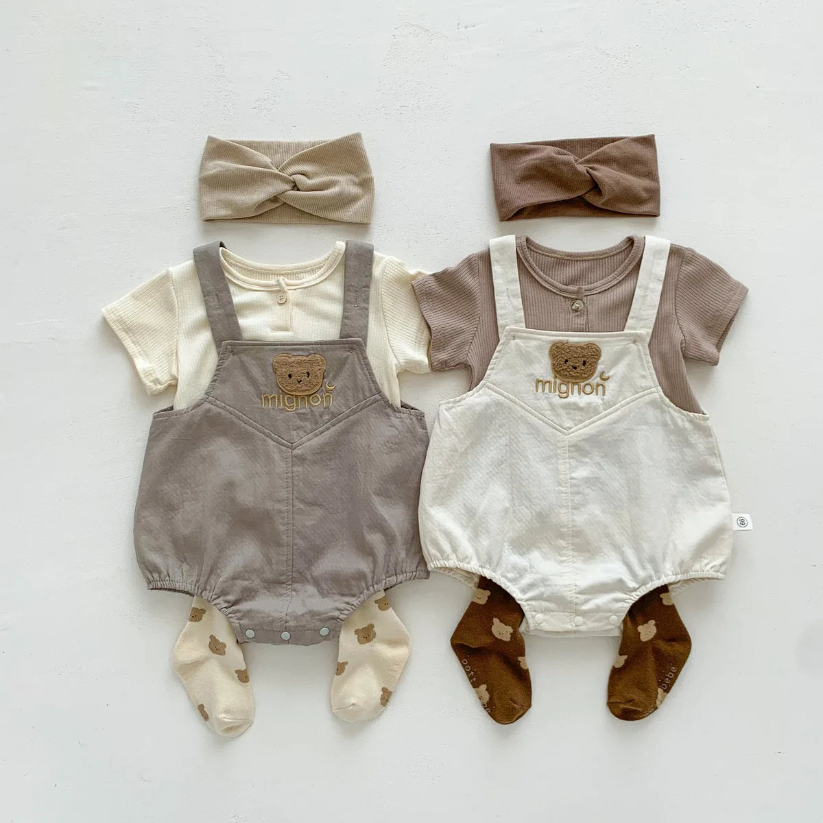 Summer Baby Clothes Toddler Boys Suits Bear Bodysuit And Solid Tee Infant Girls Outfit