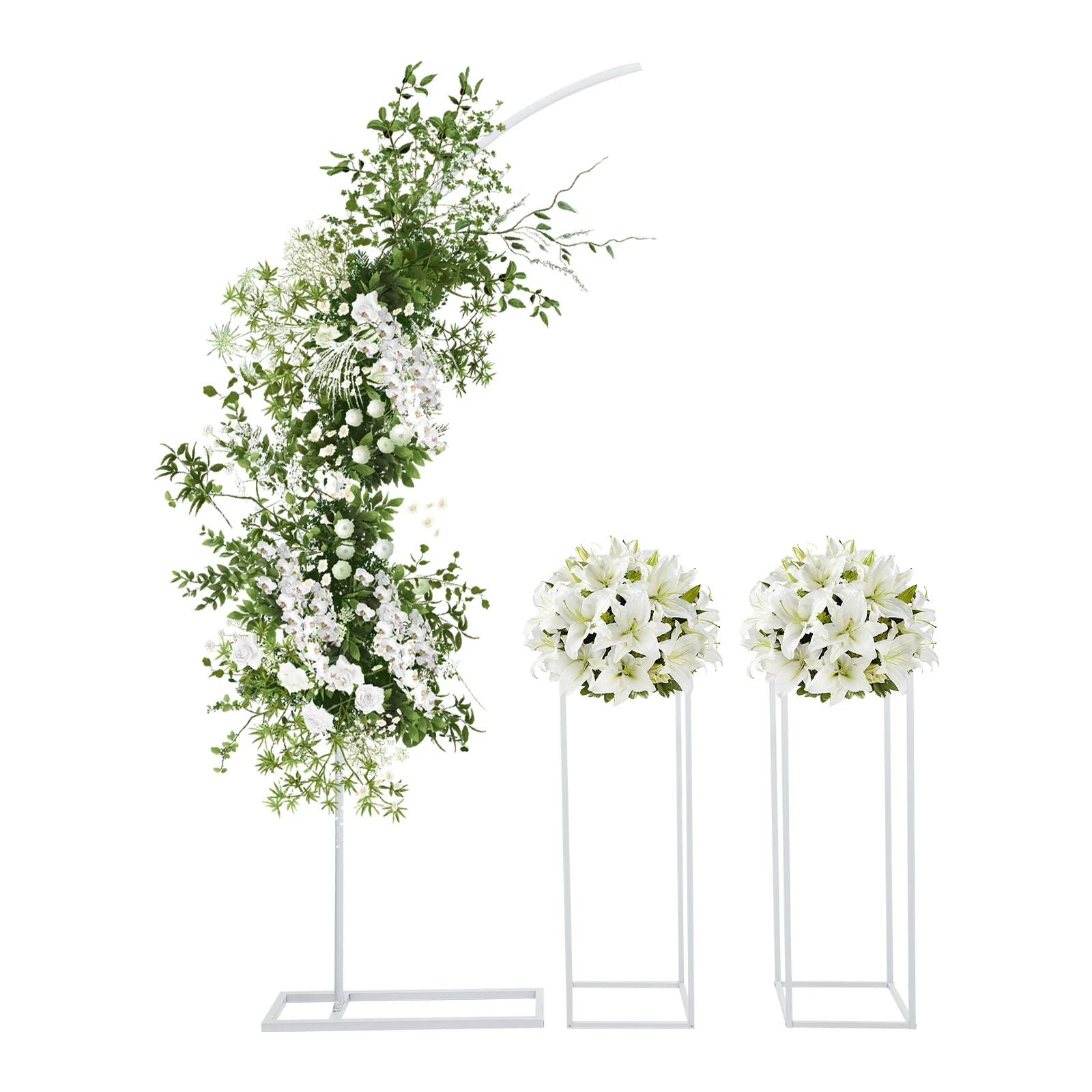 2-Meter Balloon Arch Bracket and Two Flower Stand Sets - White, Suitable for Parties, Metal Wedding Arches