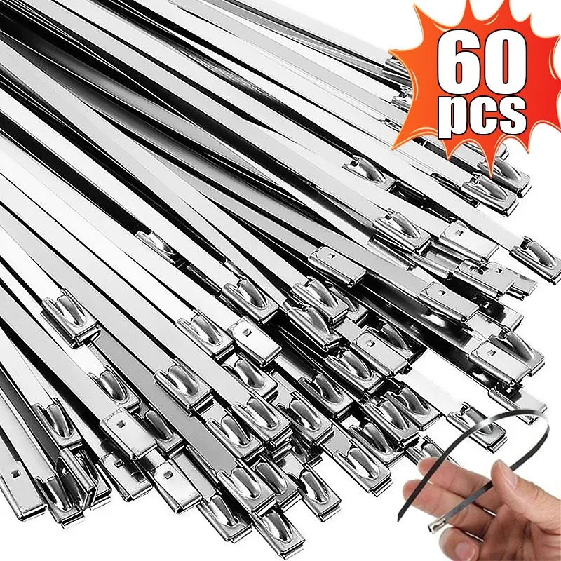 20/40/60pcs Stainless Steel Metal Cable Ties Exhaust Wrap Coated Self- Locking Zip-Exhaust Multifunctional Locking Cable Ties