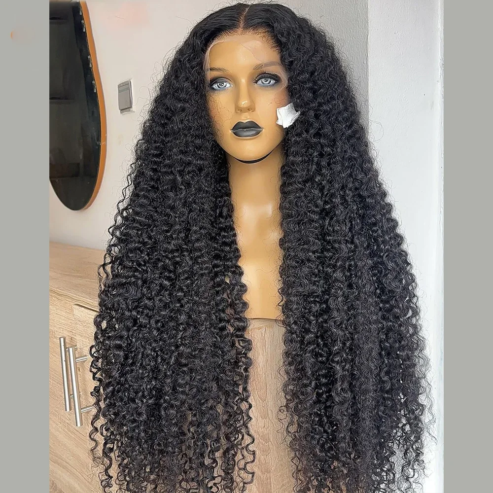 Peluca con malla frontal para mujer, pelo negro Natural, rizado, suave, largo, 26 pulgadas, 180 de densidad, con pelo de bebé, prearrancado, sin pegamento, para uso diario