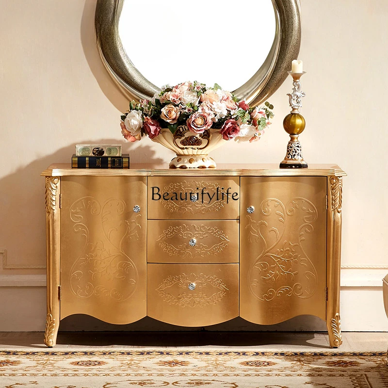 

European-style entrance cabinet French retro living room champagne gold foil shoe cabinet