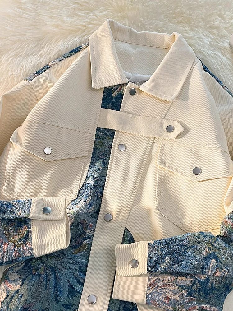 

Мужская повседневная куртка в американском стиле с вышивкой и пэчворком, осенне-зимняя, с высоким дизайнерским качеством, в стиле рабочей одежды