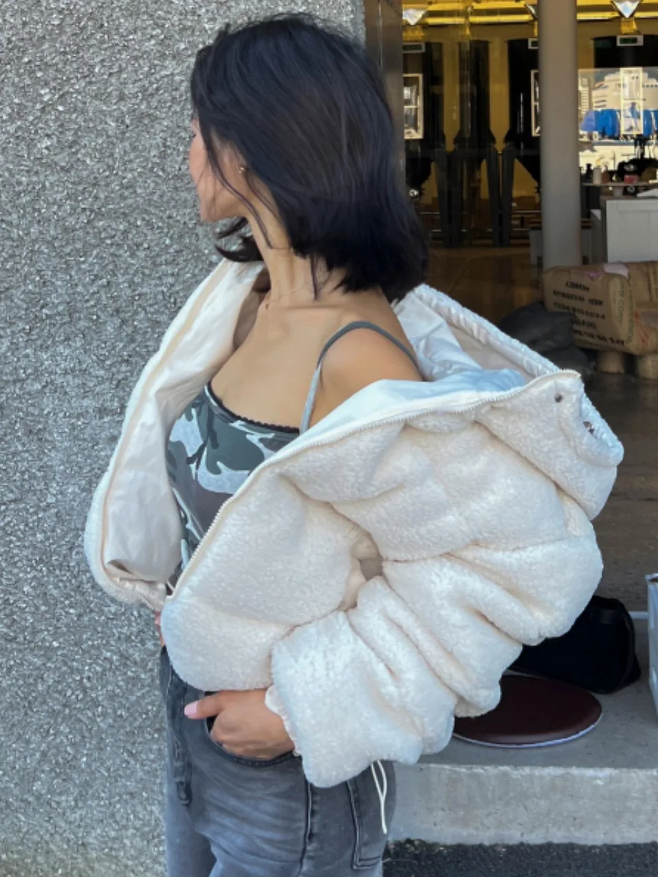 

Thiened, осенне-зимнее новое женское свободное хлопковое пальто с меховой подкладкой из ягненка, двустороннее пальто с капюшоном