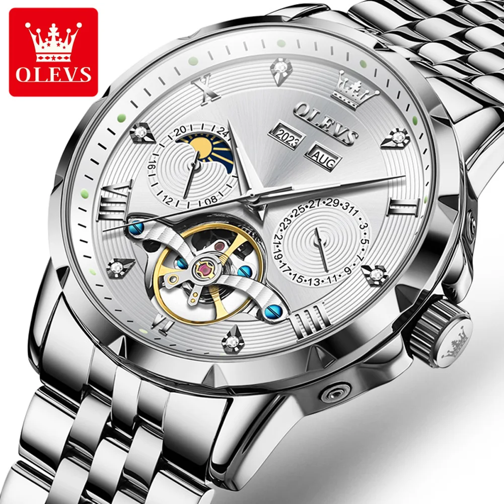 

OLEVS 6691 Men's Watch Luxury Business Multi functional Flywheel Lunar Waterproof Men's Automatic Mechanical Watch Brand Watch