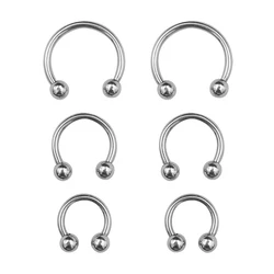 6PCS/Set Metal Horseshoe Fake Nose Ring C Clip BCR Septum Lip Stainless Steel Piercing Falso Nose Rings Hoop for Women Men