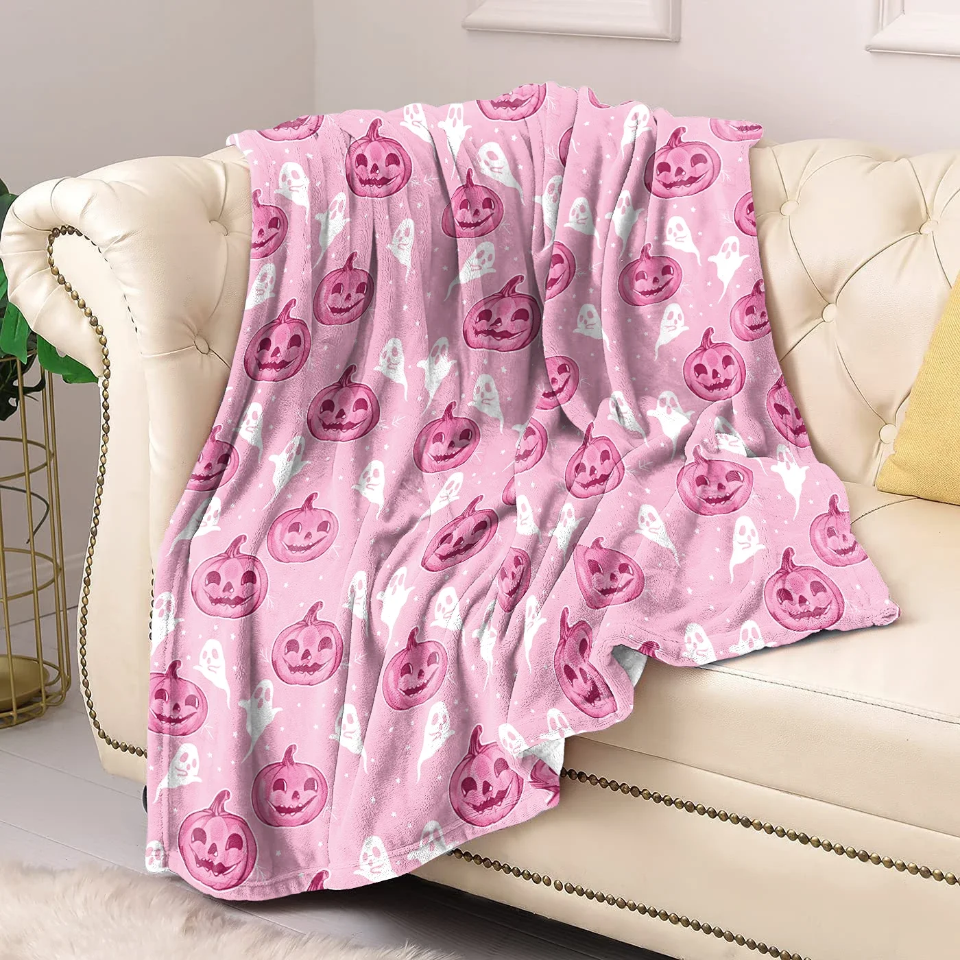 Pink Pumpkin Print Halloween Fannel Blanket Winter Warm Soft Comfor Bedding Decor Home Throw Blankets Cute Bedsqreads 150X200Cm