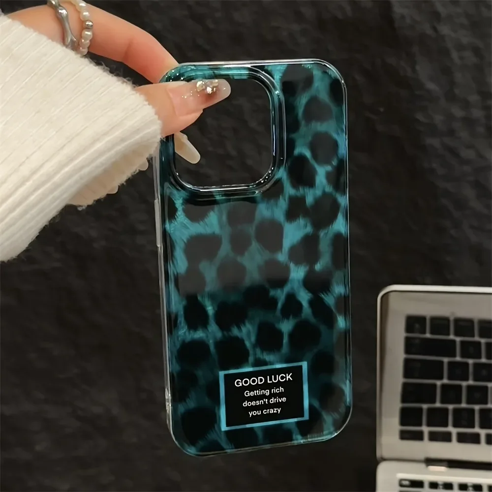 Phone Case For iPhone 16 Pro Max 15 14 13 12 11 XS X XR 7 8 Plus SE 2022 Retro Laser Cute Leopard Print Transparent Bumper Cover