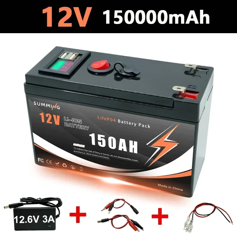 12V 150000mAh lithium oplaadbare LiFeP04 batterij diepe cyclus voor zonne-energie scooters, elektrische wielen, viszoeker, ingebouwd BMS