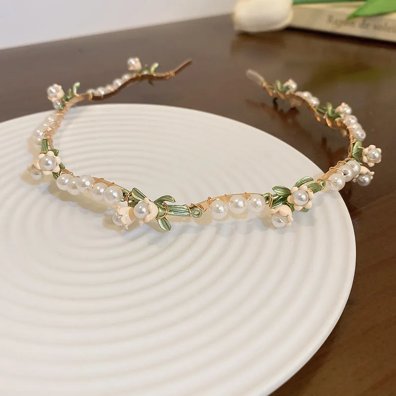 Pearl Flower Leaf Hair Band for Women High Skull Top Pressure Fashion Floral Charm HairBands Versatile Hair Accessories