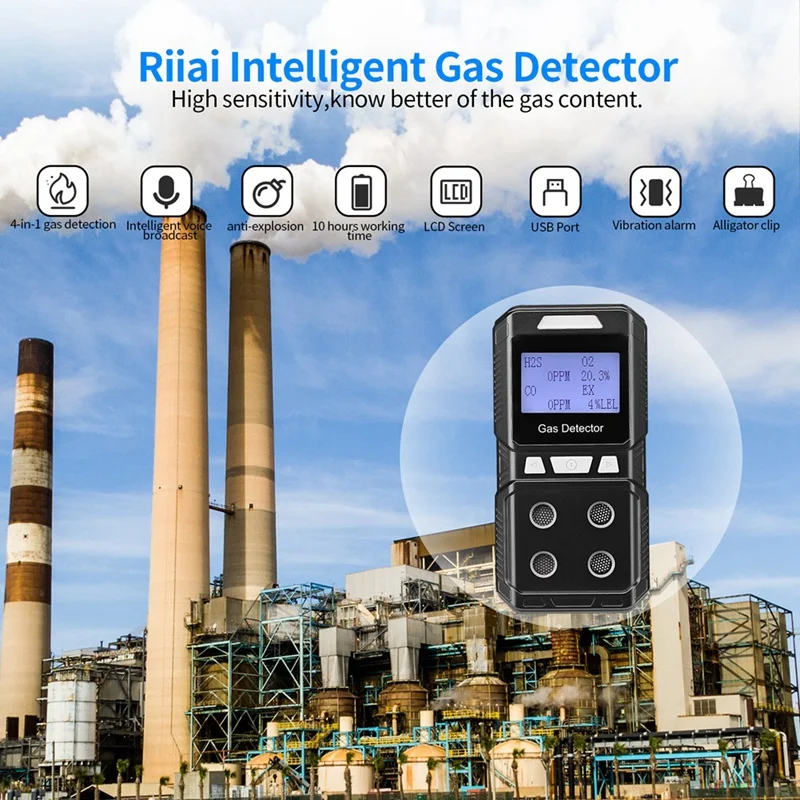 Rechargeable Multi Gas Monitor Air Quality Tester Analyzer High Precision EX O2 H2S CO US Plug