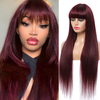 99J Burgundy Red Straight Human Hair Wigs With Bangs For Black Women Full Machine Made Wig Brazilian Non-Remy Hair Wig IJOY