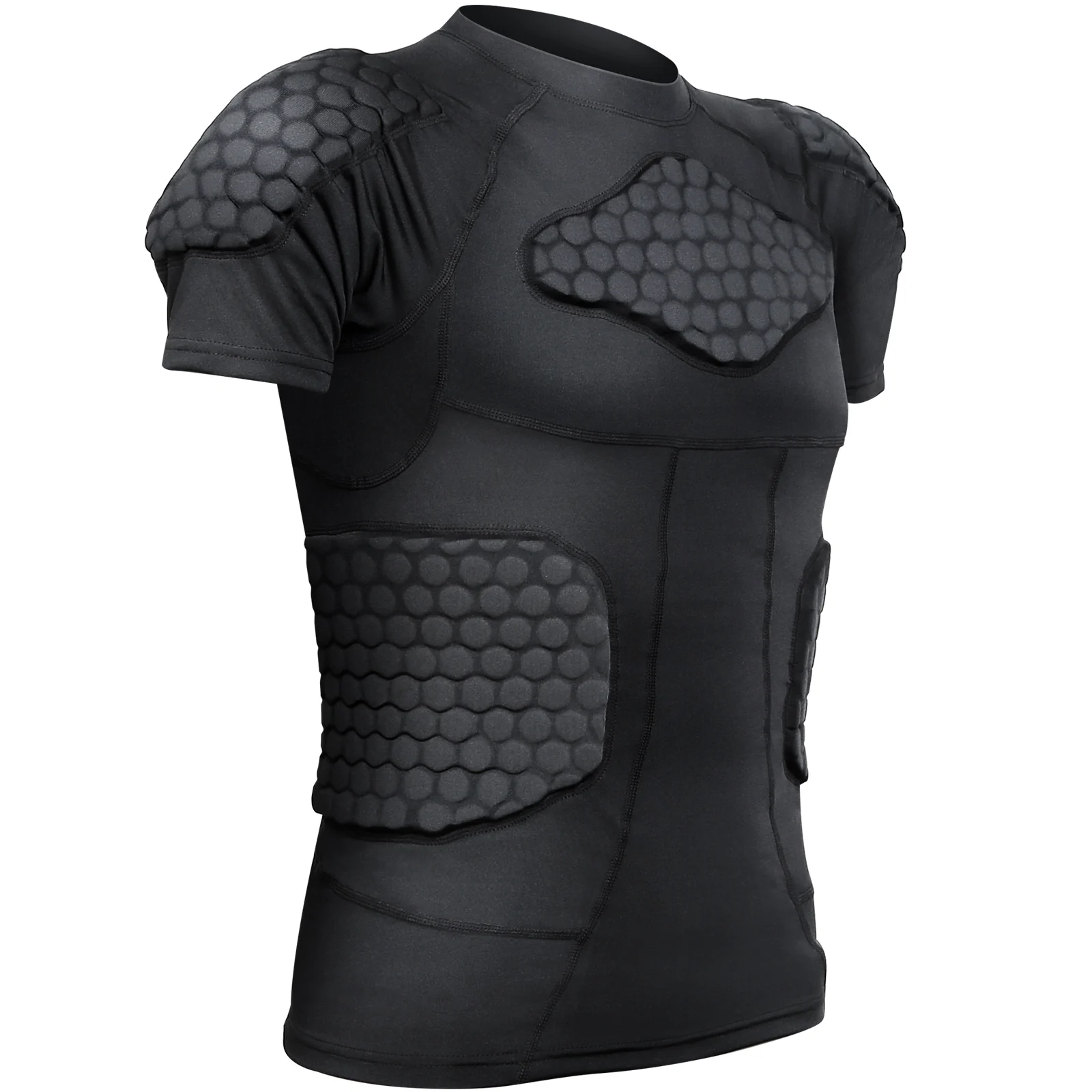 

Mens Sport Padded Compression Tops Short Sleeve Shock Guard Protective Shirt Fit For Outdoor Football Basketball Paintball Rugby
