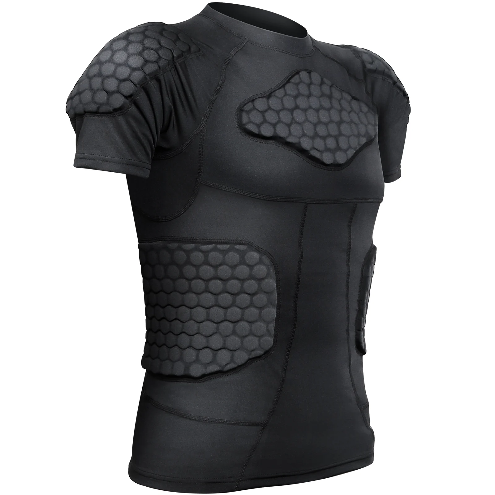 Mens Sport Padded Compression Tops Short Sleeve Shock Guard Protective Shirt Fit For Outdoor Football Basketball Paintball Rugby