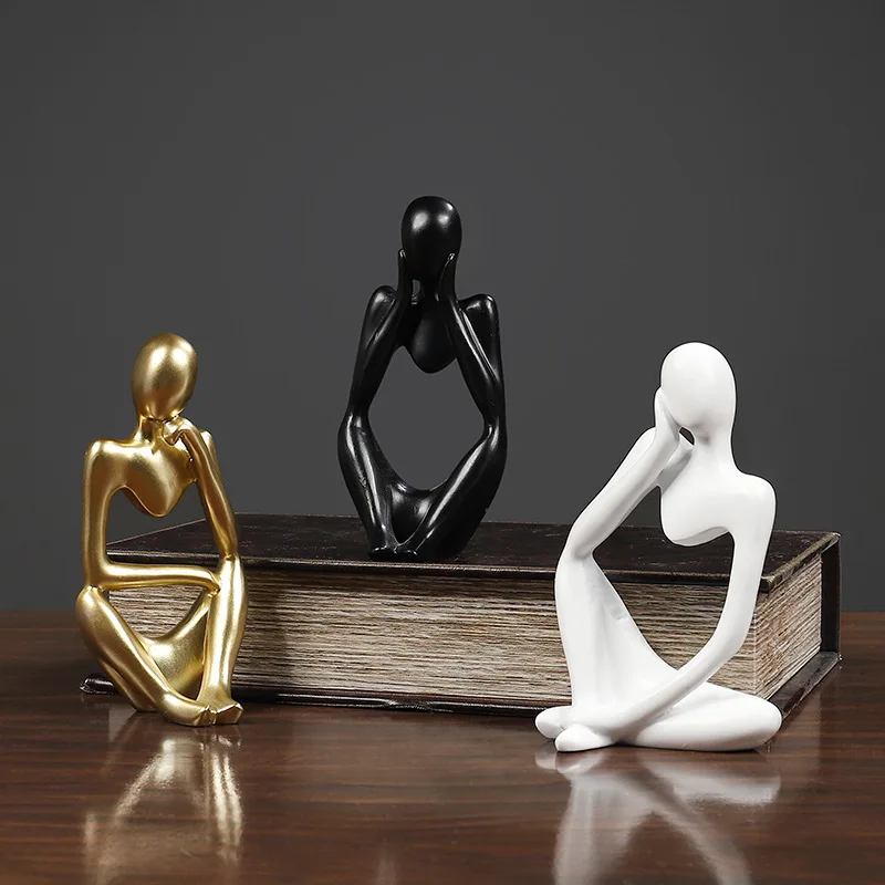 

Minimalist Nordic Resin Sculpture - Abstract 'Pondering Man' Figurine for Modern Home Decor, Stylish Desktop Art Piece
