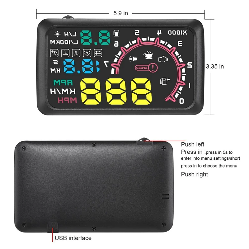 Multi-Function Car 5.5 Inch Hud Head Up Display Speeding Fuel Warning Windshield Projector System With Obd2