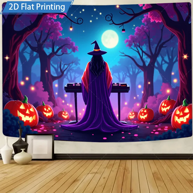 

1 шт. настенный гобелен Хэллоуин ведьма клавиатура лесной гобелен - жуткий лунный ночной декор