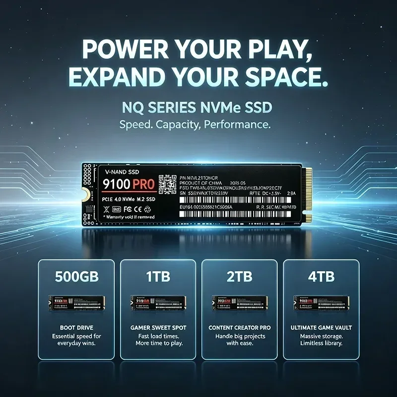 9100 PRO M.2 2280 NVMe PCIe4.0 Solid State Storage 500GB/1TB/2TB/4TB, TLC 3D NAND Up to 7300MB/s SSD for PS5 Gaming Desktop PC