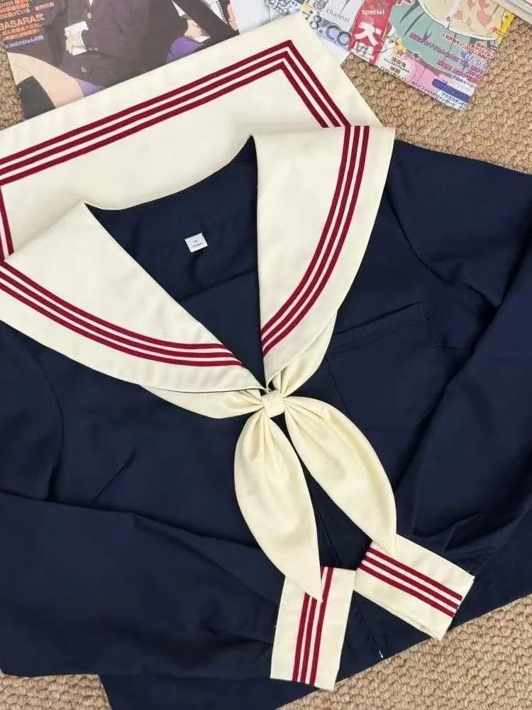 Authentic Japanese Style School Uniform Set for Women Summer Sailor Suit Shirt with Sapporo Collar Class Uniform Kit view 4
