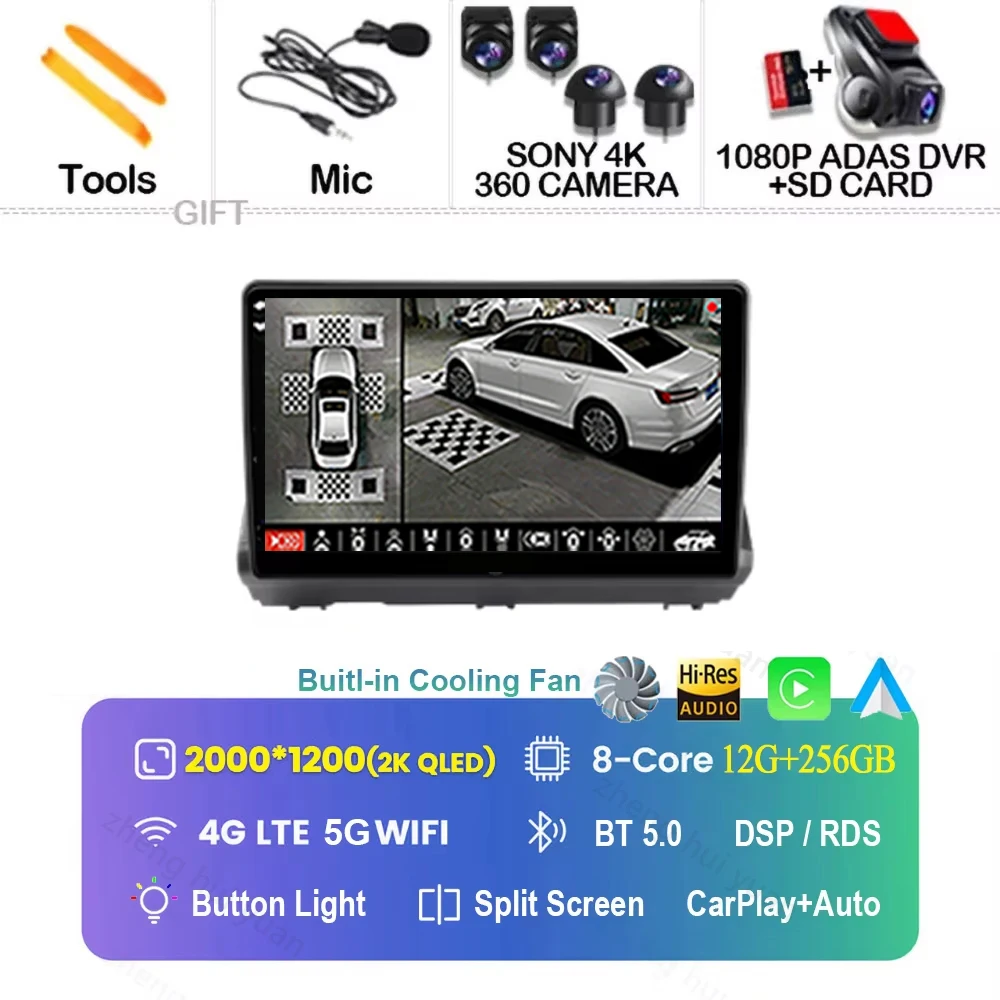 Android 16 Carplay Android Auto autoradio multimediaspeler headunit voor Renault Dacia Logan Sandero Jogger 2019 - 2023 - afbeelding 1