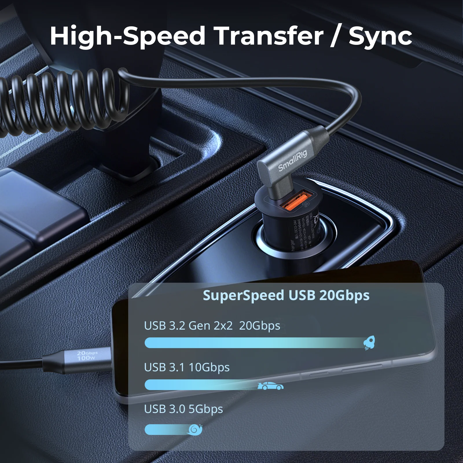 SmallRig USB-C do USB-C Zwijany kabel do transmisji danych Obsługa szybkiego transferu danych 20 Gb/s i PD 100 W Szybkie ładowanie aparatu 4793/4792 — zdjęcie produktu 2
