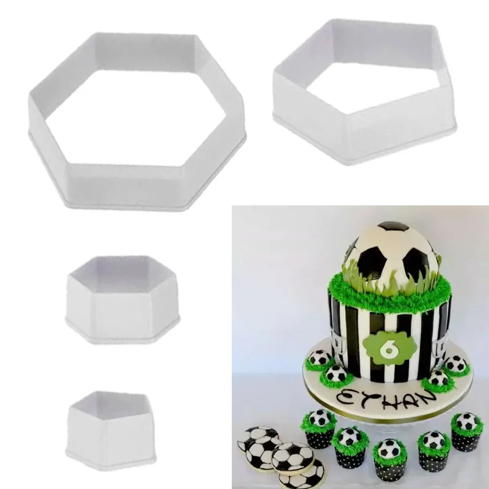 Hexagon Football Plastic Cookie Cutter Sugar Fondant Cake Soccer Pattern Cake Cookie Molds Cutters Decoration Mold Kitchen Tool