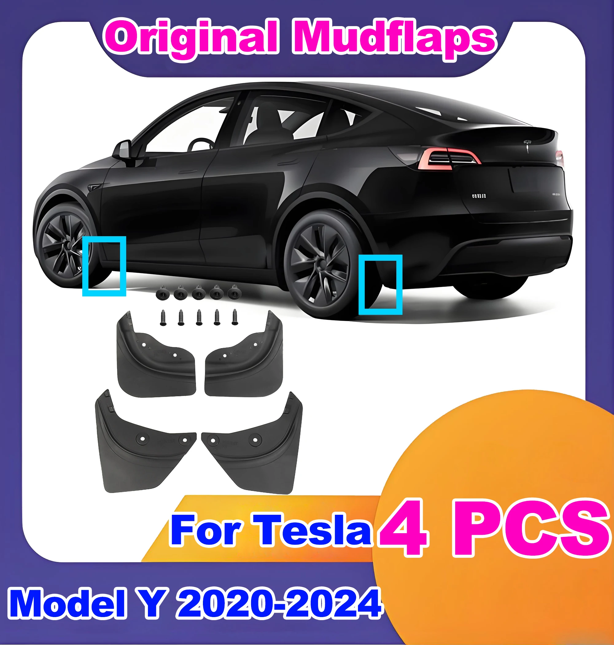 

4PCS Soft Mudflaps For Tesla Model Y 2020-2022 2023 2024 Official Original Front Rear Wheel Fenders No Drilling Splash Guards
