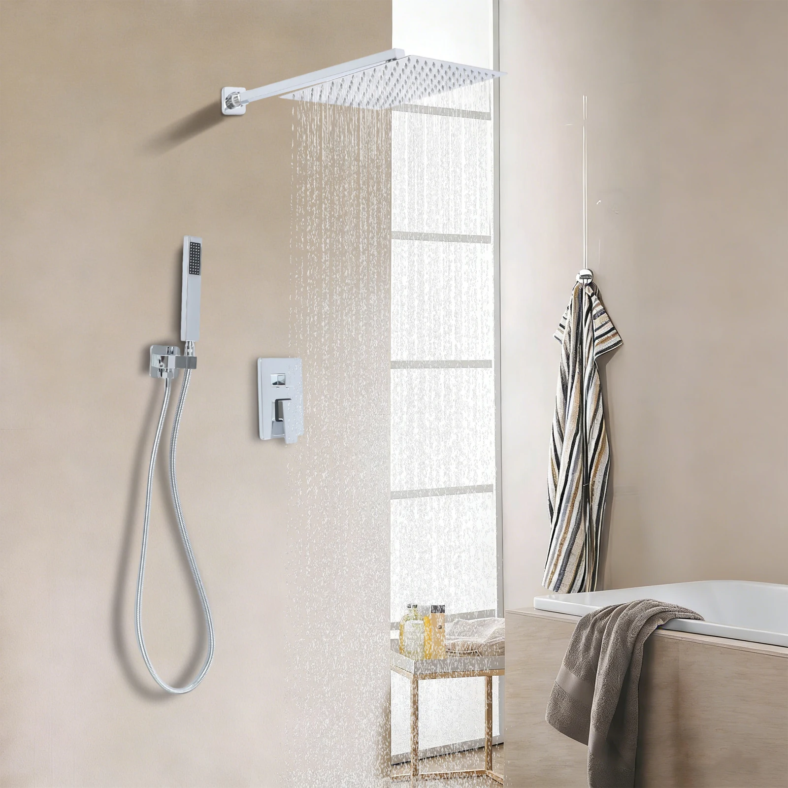 Unterputz-Duschset, wandmontiertes Duschsystem, Badezimmer-Duschset, Silber/Schwarz – Detail 4