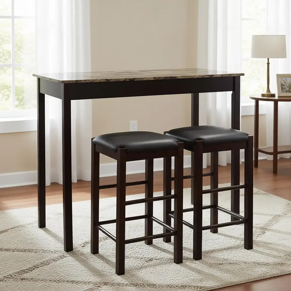 

3-Piece Marble Top Tavern Table Set, 42 Wide, 22.25 Deep, 36 Tall