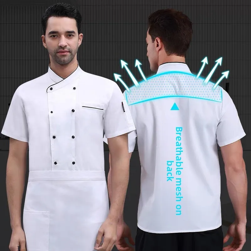 Chef Work Clothes Men Short-sleeved Back Kitchen Clothes Women Catering Workwear Long-sleeved Hotel Hotel Chef Clothing Summer