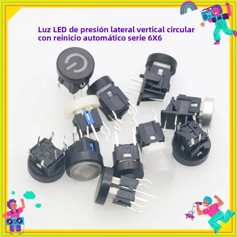 Imagen: 2 Botones LED Serie 6X6, Interruptor Táctil Vertical de Reinicio Automático, Diseño Circular