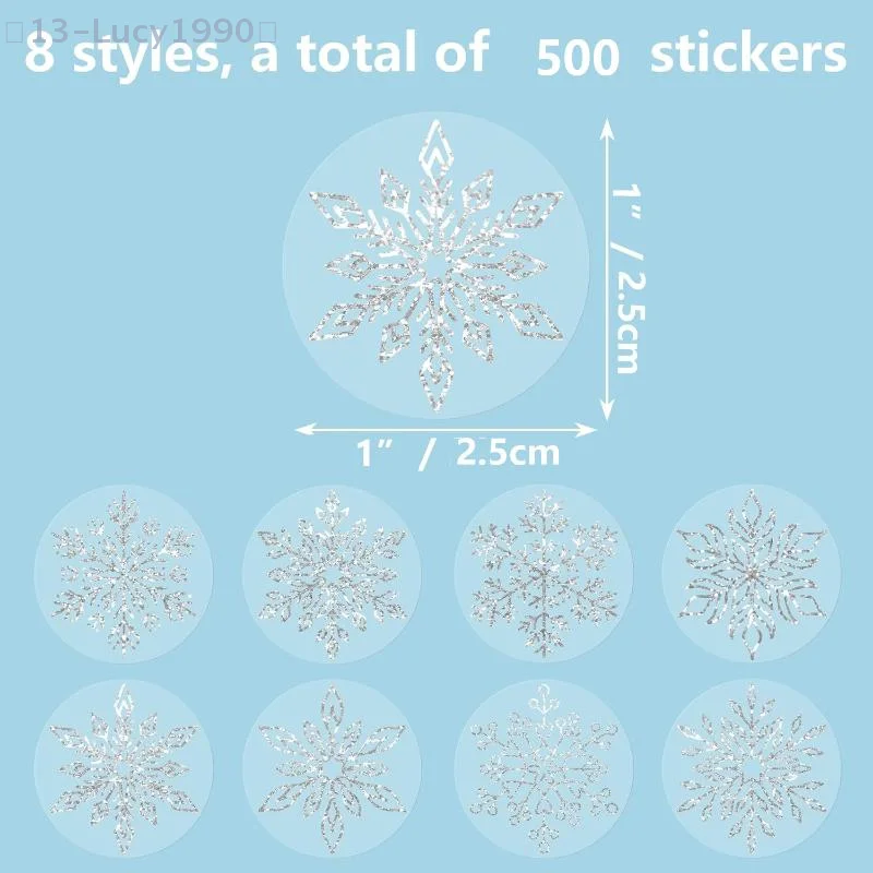 【CCA13】500枚/ロール 透明雪の結晶ステッカー クリスマスタグステッカー 子供用ギフト ベーキングパッケージ 封筒デコレーション