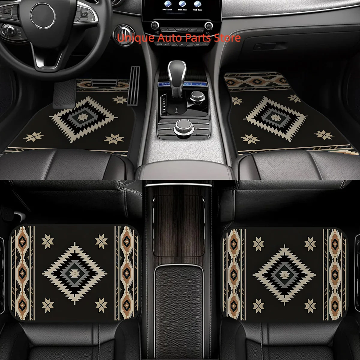 4pcs Non-Slip Car Floor Mats, Bohemian Pattern, Suitable for Sedans and SUVs, Interior Decor, Protects Car Floor