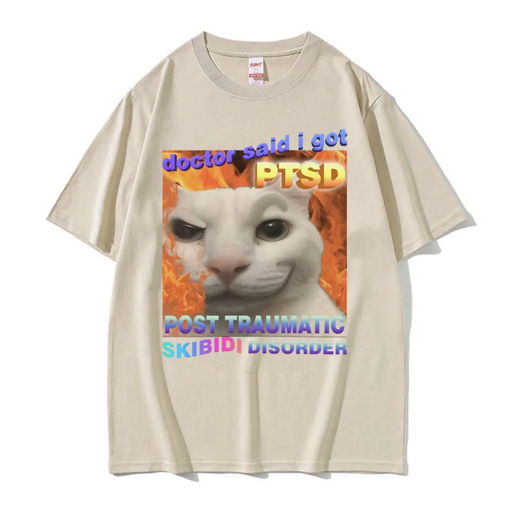 Skibidi Disorder Funny Cute Cat Meme Tee Shirt Gift Men Women Vintage Fashion Casual 100% Cotton Short Sleeve T-shirt Streetwear