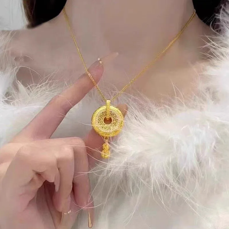 

Women's 24K Gold (AU999) Gourd Peace Pendant | Liquid metal gourd, gold-inlaid diamonds with peace symbols