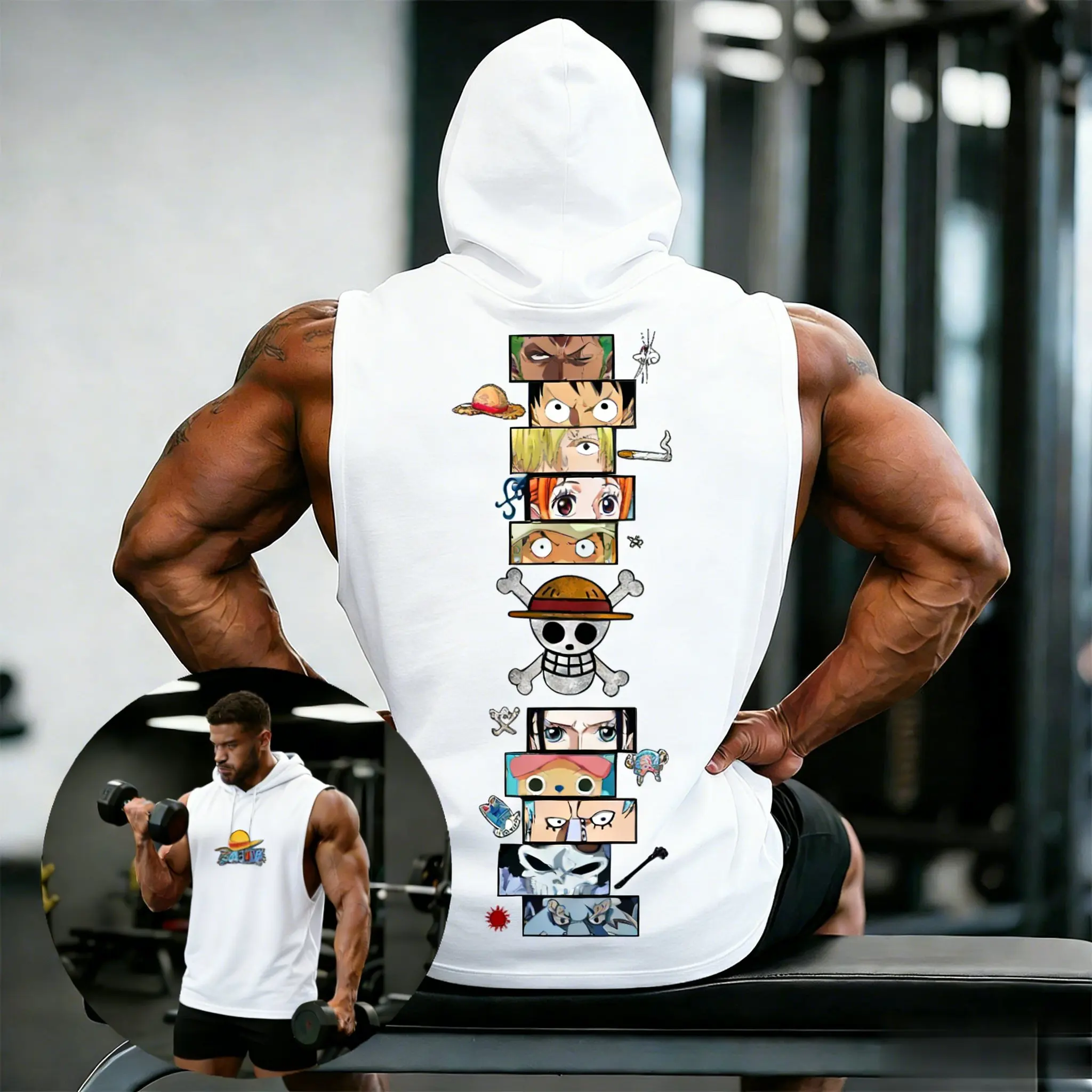 

One Piece Anime Hoodie Sleeveless Shirt Men Tank Top Muscle Gym Vest Graphic Print Streetwear Loose Casual Tops Summer 2026 New