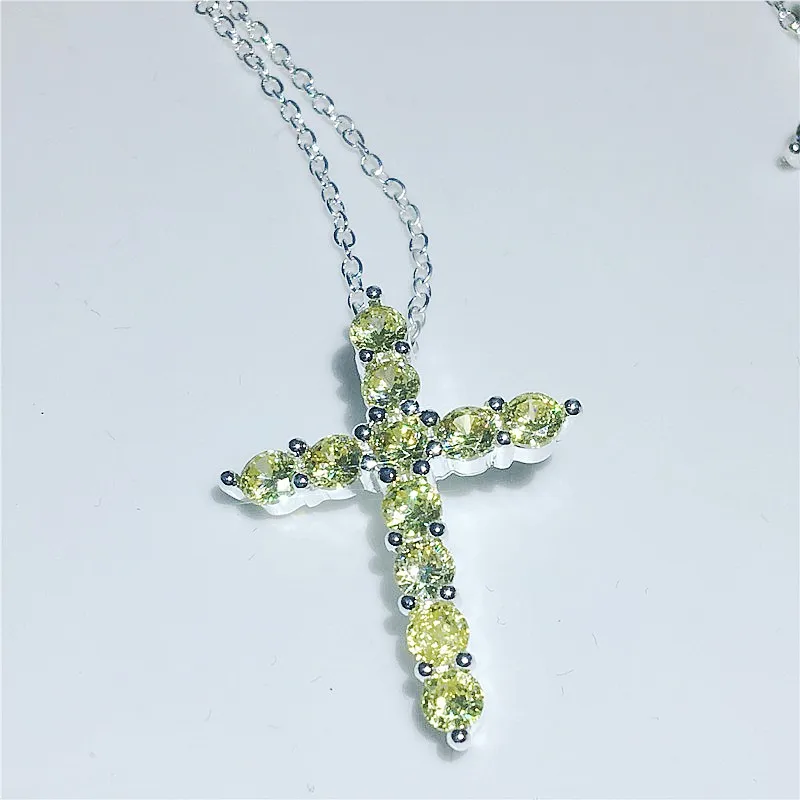 Fashion 6 colors Cross Pendant AAAAA cz Stone 925 sterling silver Party Wedding Pendant necalace for women Men Jewelry Gift