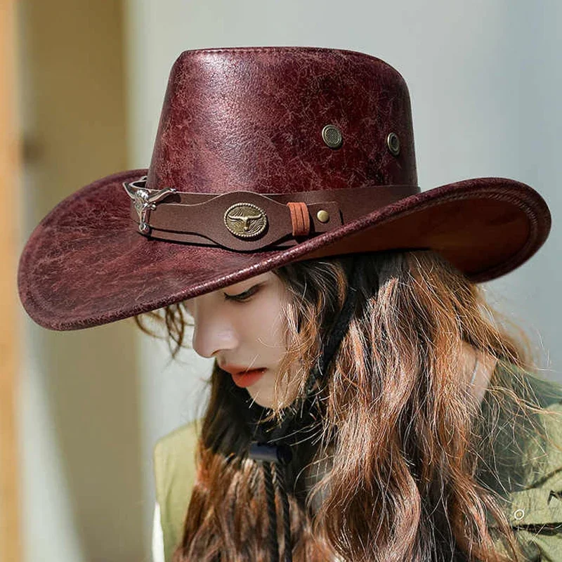 قبعة رعاة البقر للجنسين من جلد الغزال الغربي ذات حافة واسعة لجميع المواسم، قبعة فيدورا بنما العصرية - حماية ممتازة من الشمس للنساء والرجال