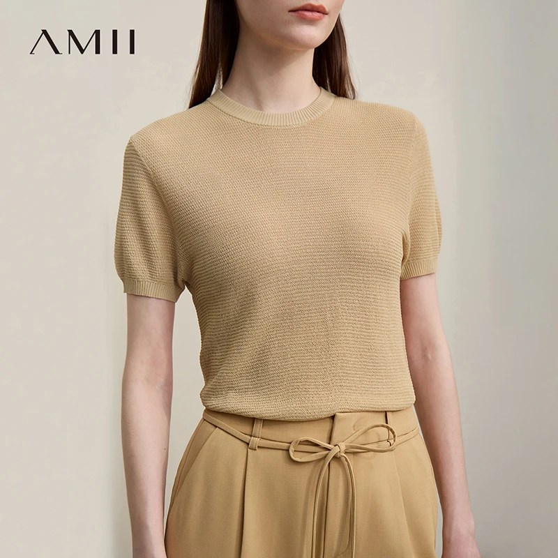 

Amii Women's Knit Top 2026 Summer New Round Neck Versatile Pullover Straight Fit Casual Short Sleeve Sweater For Women 12622131