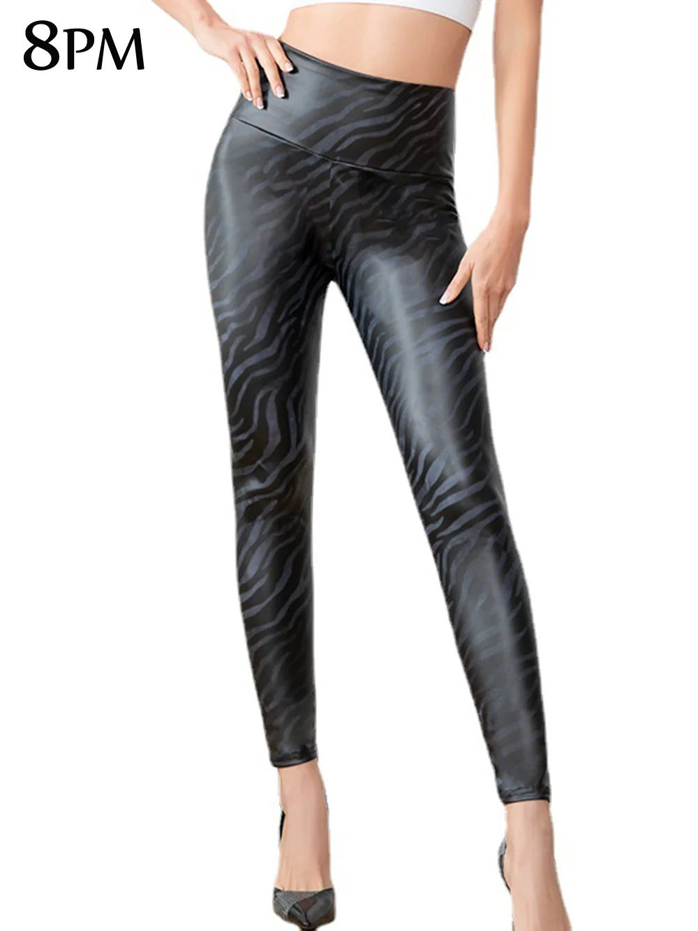 Leggings en Faux cuir pour femmes, pantalon en plissage taille haute, noir, extensible, Sexy, PU, pantalons à motifs imprimés, ouc1465