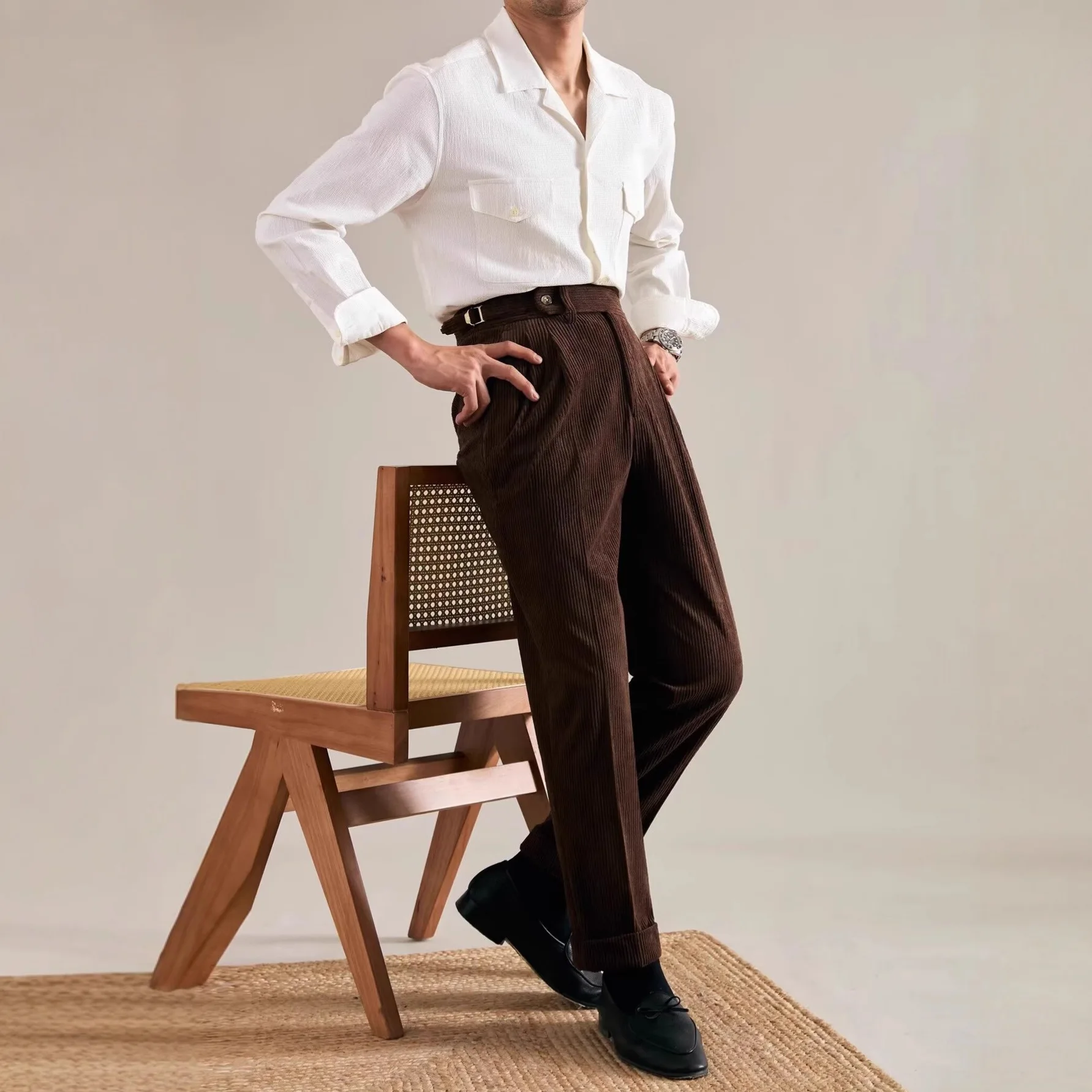 Autumn Vintage 2026 New Fashion Men Solid Color Simple Basic Corduroy Straight Suit Trousers Male Business Casual Pants Clothes