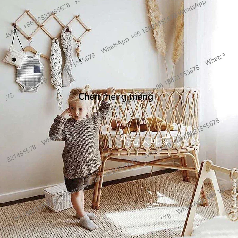 

xx1GY Roman Baby Rattan Bed French Natural Retro Style Handmade Tasteless Rattan Woven Children's Bed Babies' Bed Cradle
