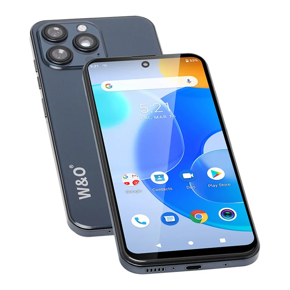 W & O X200 Ultra-cienkie smartfony 4G czterordzeniowy 4GB + 64GB 6.53 Cal HD + wyświetlacz Android 10 telefon komórkowy 13MP 4800mAh bateria Dual SIM