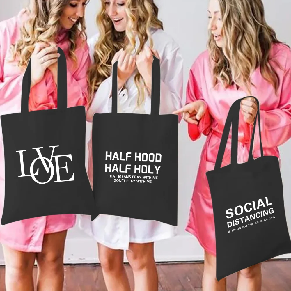 

Single Shoulder Canvas Bag Work Commuting Pouch Text Series High Quality Eco-friendly Shopping Bags Simple Durable Handbag