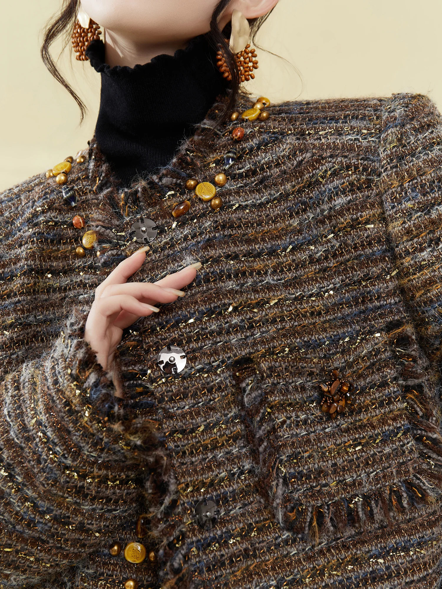 

Женская роскошная куртка Flowing Era ручной работы с бисерной отделкой, разноцветная, осенне-зимняя верхняя одежда в стиле французского шика, малый размер