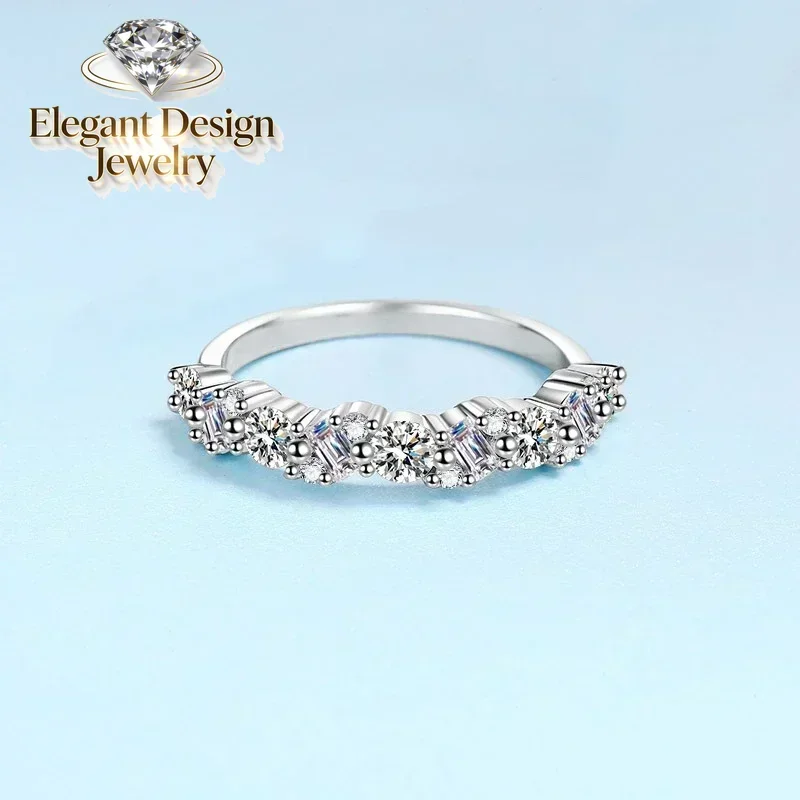 

Elegant-Design 0.9 CT One Line Round Square Moissanite Diamond Ring Women, Designer Jewelry Special Shaped 18K White Gold Ring