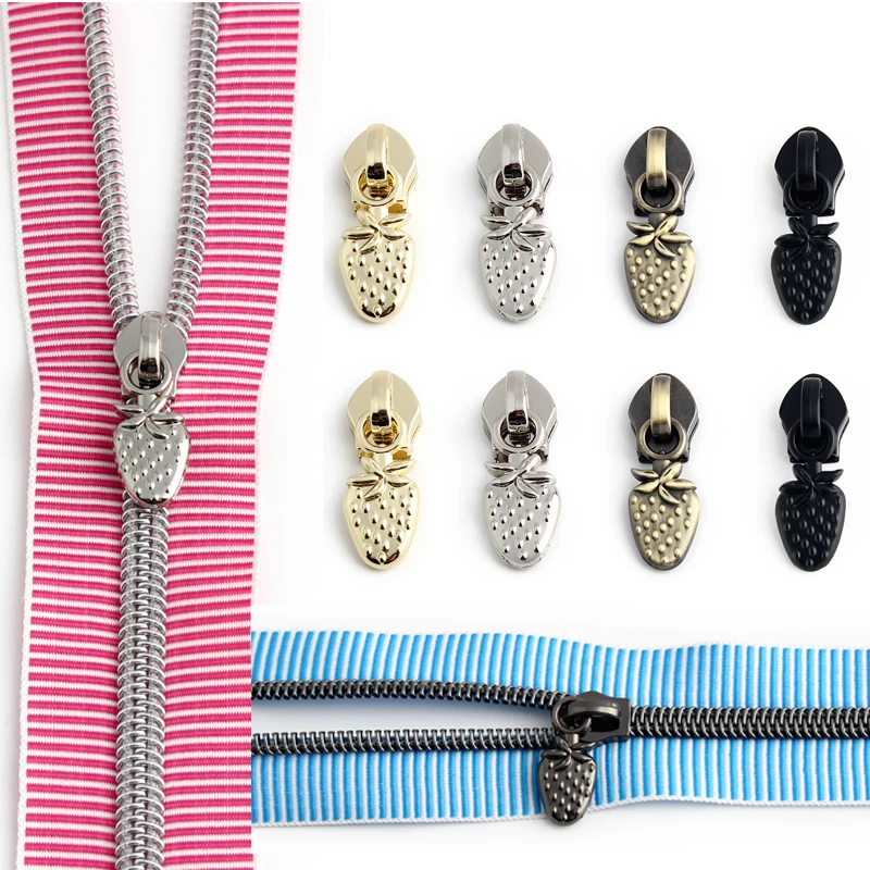 5PCS 31mm Strawberry Series 5# Nylon Puller Slider Messenger Bag Shoulder Bag Replaceable Zipper Head Pendant DIY Wallet Making