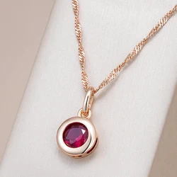 Kinel Hot Shiny Red Natural Zircon Pendant Necklace Women Fashion 585 Rose Gold Color Ethnic Bride Fine Daily Vintage Jewelry