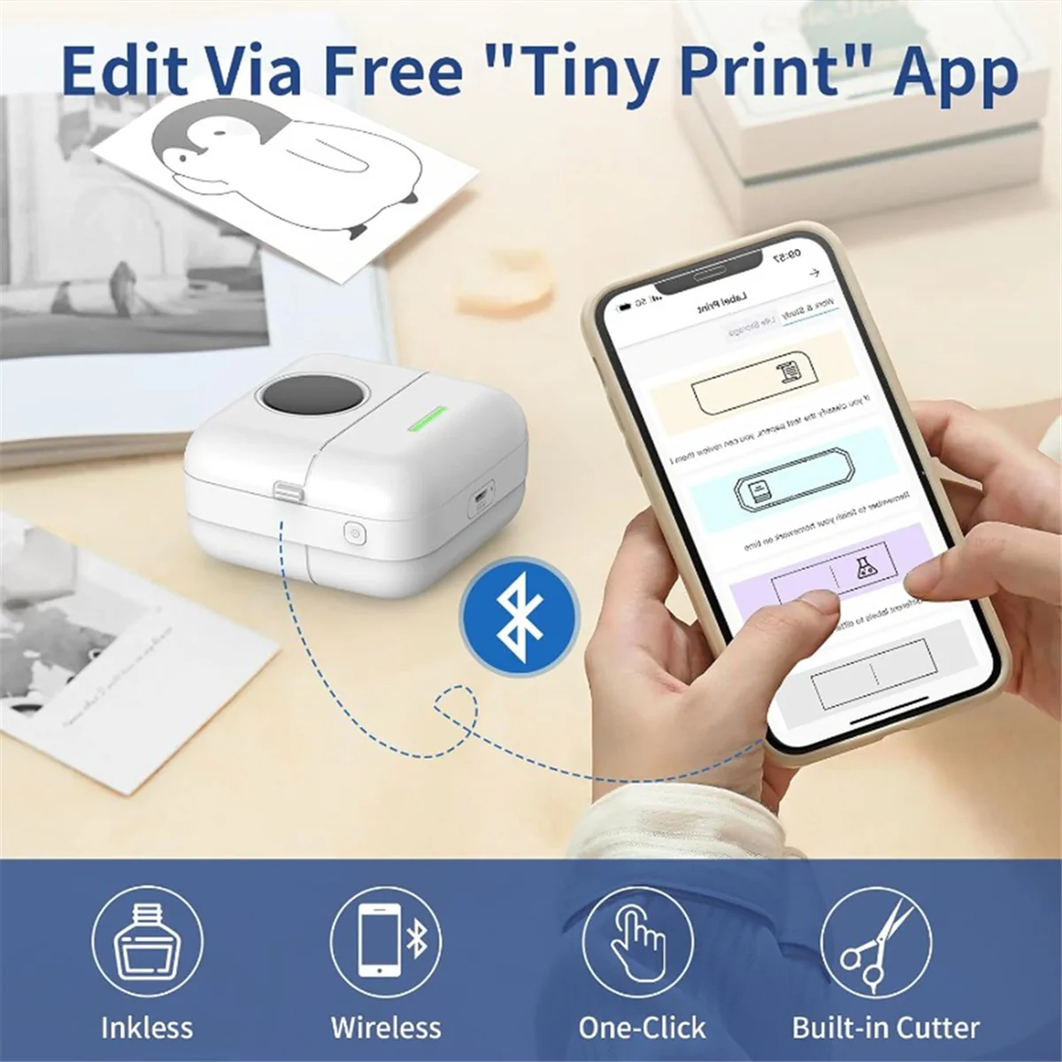 Mini Thermal Printer X5 Bluetooth Pocket Printer Portable Inkless Sticker Printer for Study, Notes, Pictures, Photos