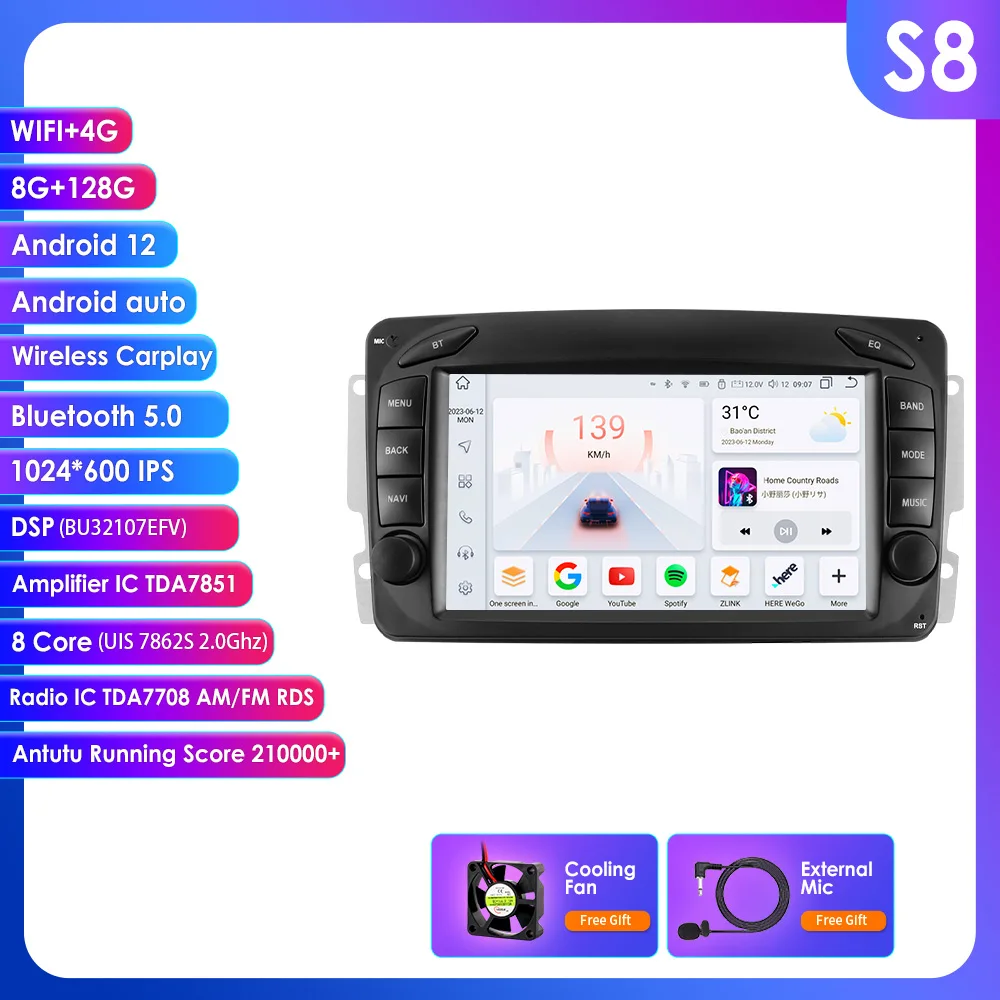 4G WIFI Android 12 Auto Car radio for Mercedes Benz CLK W209 A-W168 C-W203 G-W463 Viano Vito multimedia player 2Din SWC Carplay