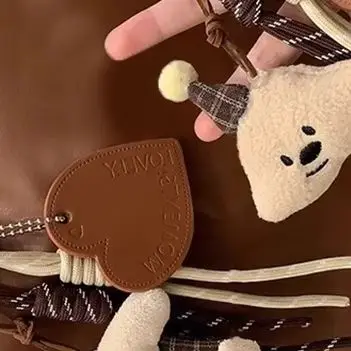 

Креативный клетчатый медведь, торт, мороженое, плюшевая сумка, кулон, брелок, милый Y2k, плетеная веревка, сумка для ключей от автомобиля, подвесное украшение, подарок